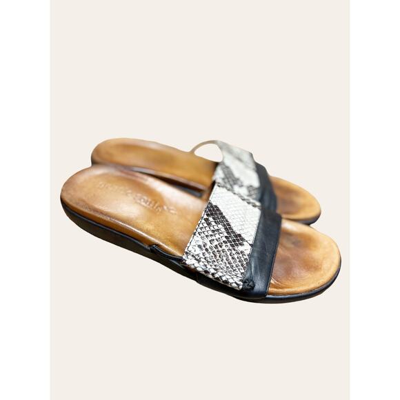 Gentle Souls Black Snake Print Leather Slip On Open Toe Slide Sandals Size 8 - Picture 2 of 8